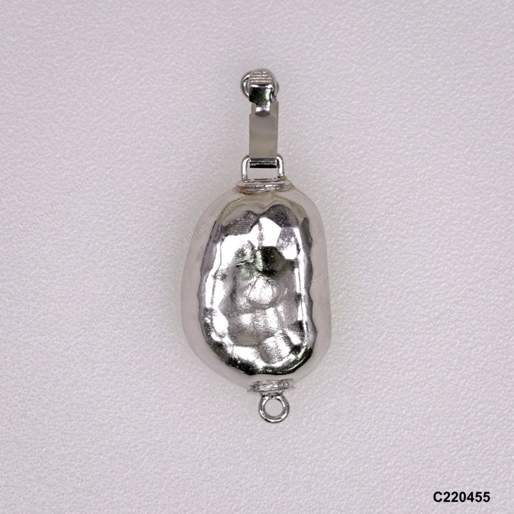 C220455, Hammered Bean Single Line Pearl Clasp ~13.8x20mm