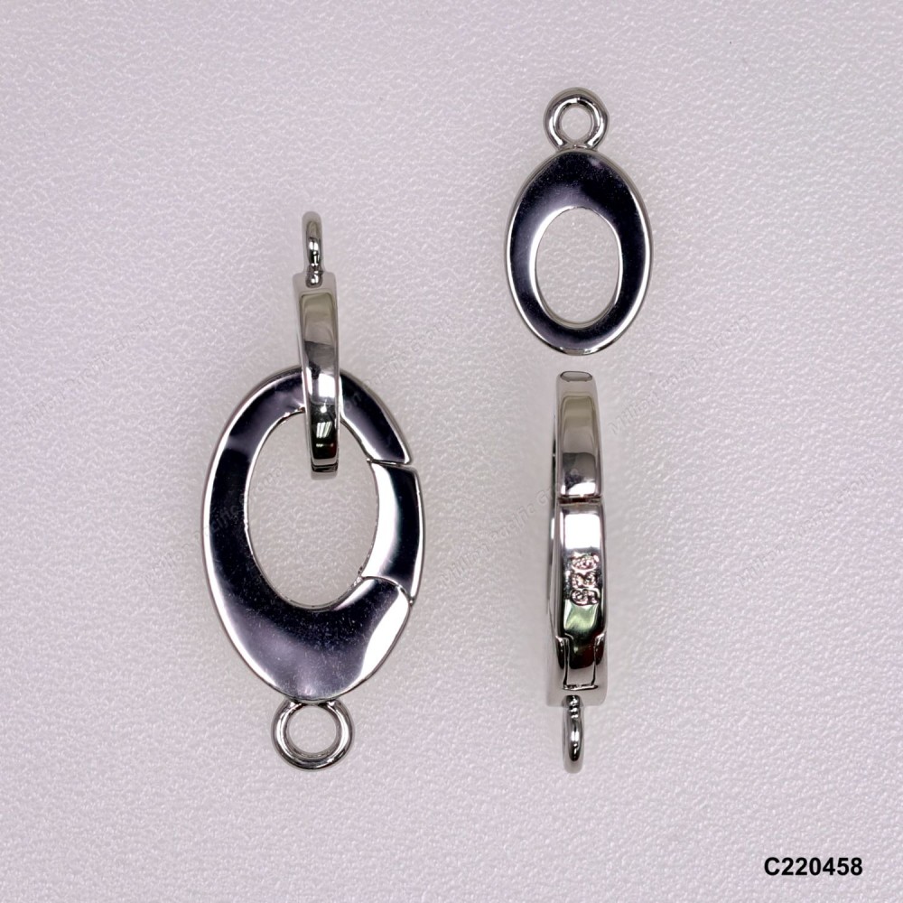 C220458, Double Clasp Oval Flat Push-in open Clasp Hinged Triggerless Pearl Clasp with Fix Ring ~12x18.5mm 