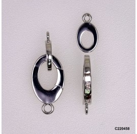 C220458, Double Clasp Oval Flat Push-in open Clasp Hinged Triggerless Pearl Clasp with Fix Ring ~12x18.5mm 