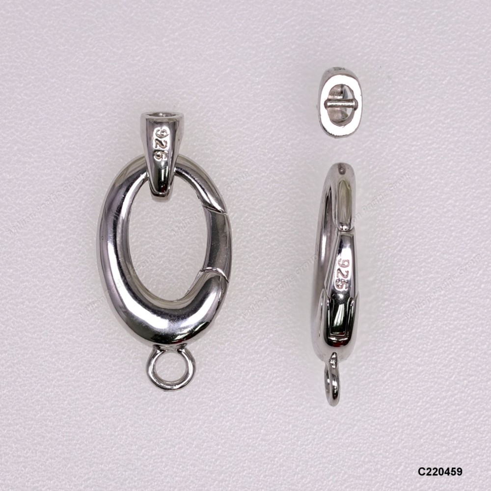C220459, Double Pearl Clasp Oval Push-in open Hinged Triggerless Clasp with Fix Ring 12.5x18.5mm