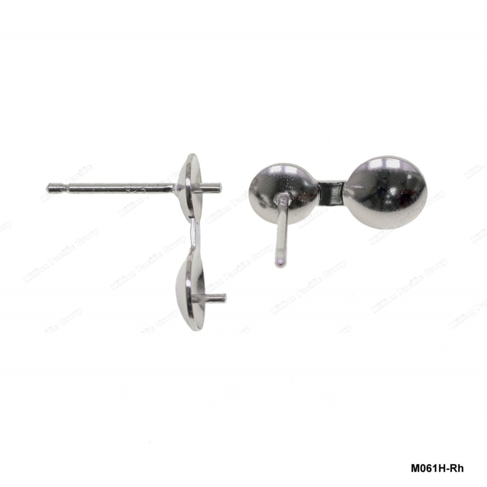 M061, Post Earring with Two Round Pearl Cup, 5mm and 6mm