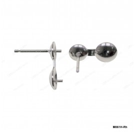 M061, Post Earring with Two Round Pearl Cup, 5mm and 6mm