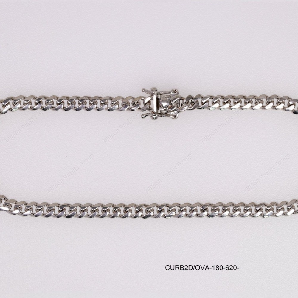 CURB2DOVA-180, Oval Curb 2 Diamond Cut Chain Miami CUBAN Hip Hop Necklace with Box Clasp Safe lock
