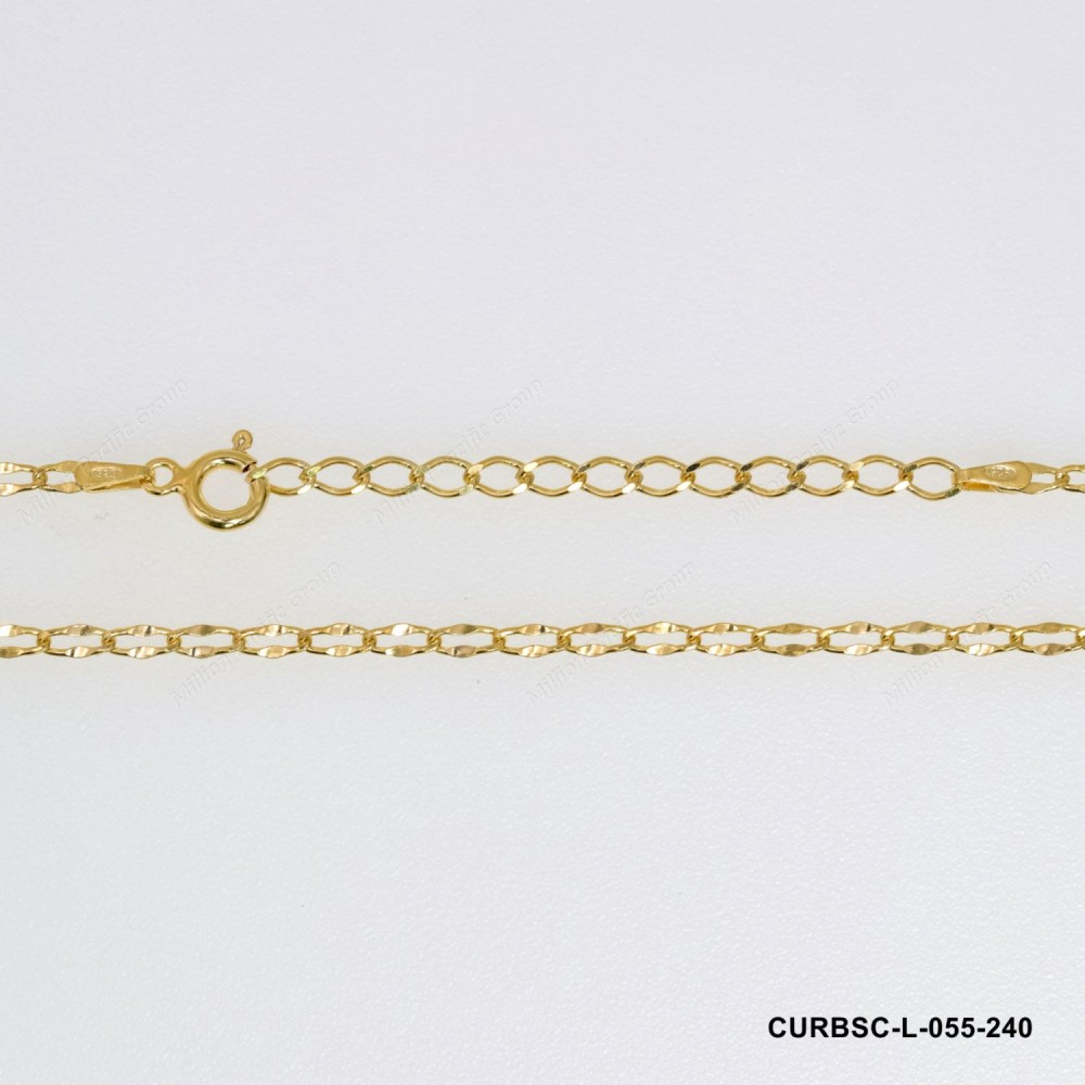 Long Curb middle caved 2 side Diamond Cut Extension Necklace