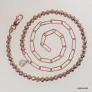 F00419, Diamond Cut Paper Clip 3.5mm Chain mix design with 4mm Moon beads Round Freshwater Pearl Adjustable Necklace