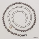 F00419, Diamond Cut Paper Clip 3.5mm Chain mix design with 4mm Moon beads Round Freshwater Pearl Adjustable Necklace