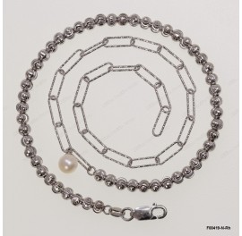 F00419, Diamond Cut Paper Clip 3.5mm Chain mix design with 4mm Moon beads Round Freshwater Pearl Adjustable Necklace
