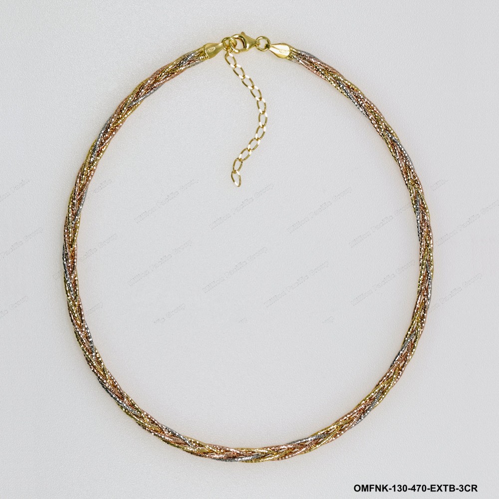 OMFNK-130-470, 5 lines DC Round Omega Braided Tricolor by line Flat 4.7mm Adjustable Necklace 