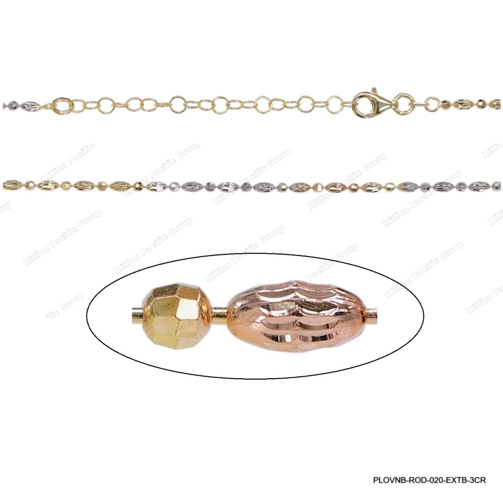 PLOVNB-ROD, 2mm Oval Bead Wave Cut and Round 8DC Alternating Adjustable Necklace