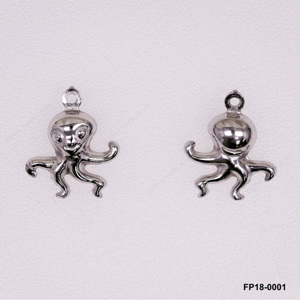 Stamped Double Convex Octopus Charm Pendant ~14.3mm