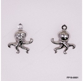Stamped Double Convex Octopus Charm Pendant ~14.3mm