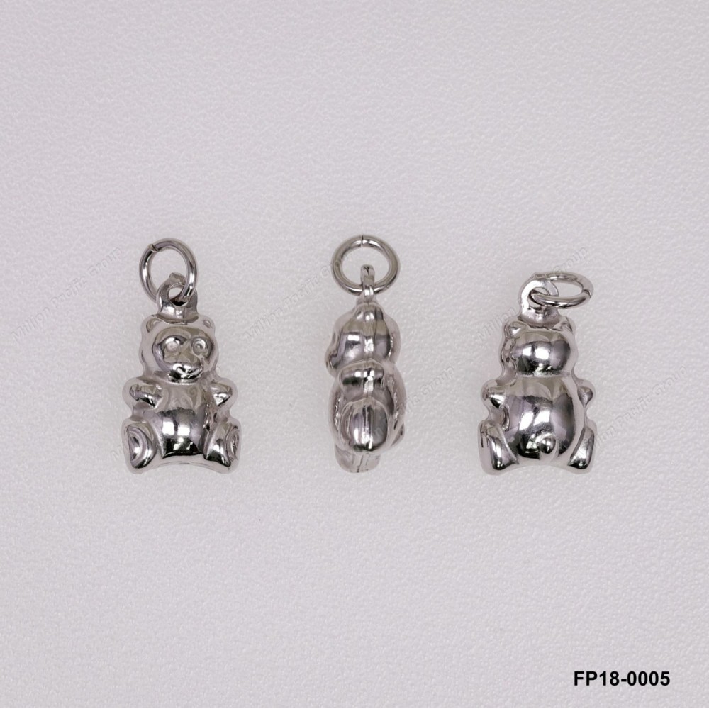 Stamped Double Convex Bear Charm Pendant ~8.3mm