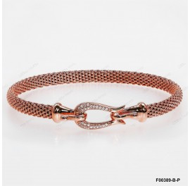F00389-B-P, Italian White CZ Fish Tail Design Hook Clasp Bangle 