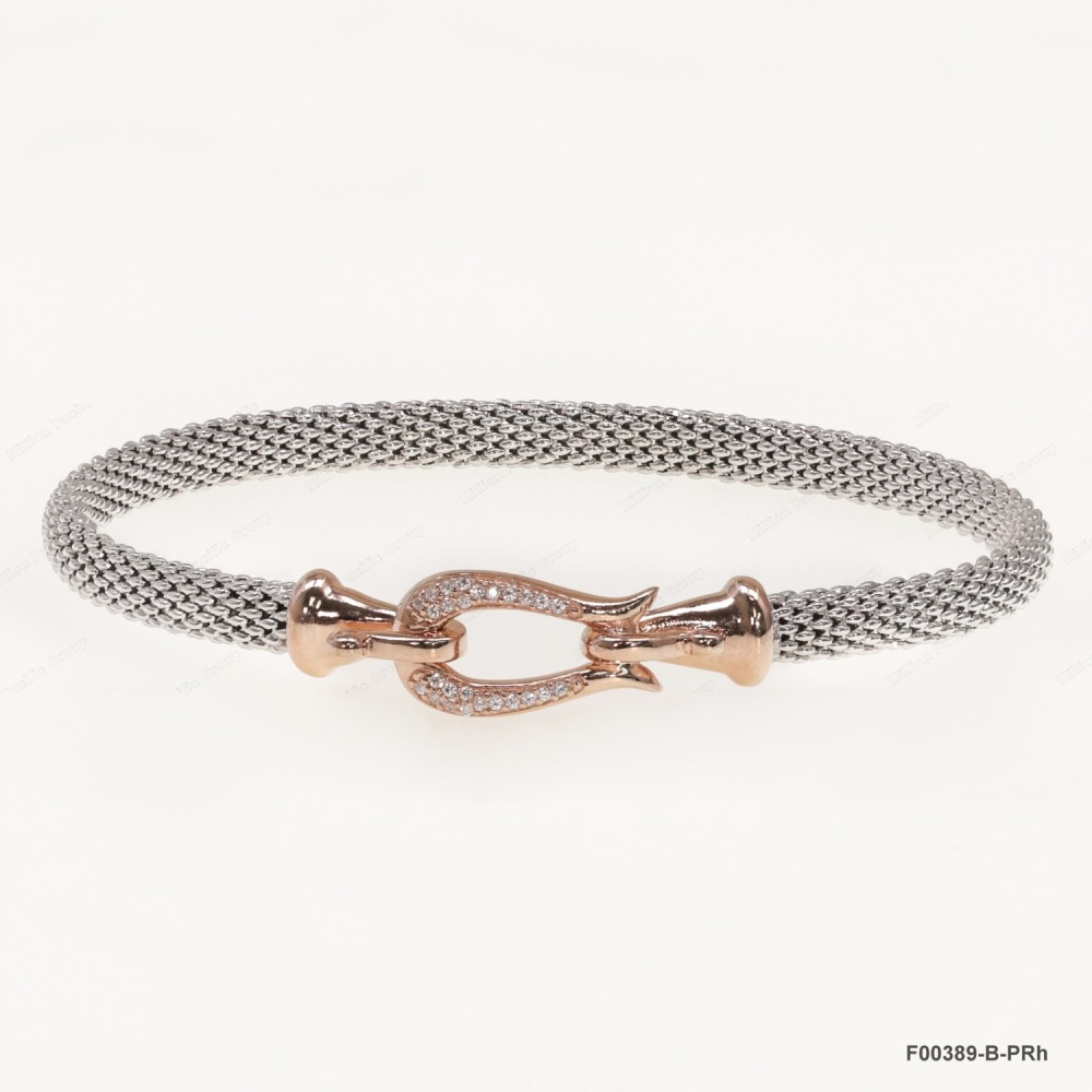 F00389, Italian White CZ Fish Tail Design Hook Clasp Bangle