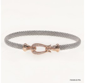 F00389, Italian White CZ Fish Tail Design Hook Clasp Bangle