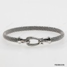 F00389-B-Rh, Italian White CZ Fish Tail Design Hook Clasp Bangle 