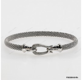 F00389-B-Rh, Italian White CZ Fish Tail Design Hook Clasp Bangle 