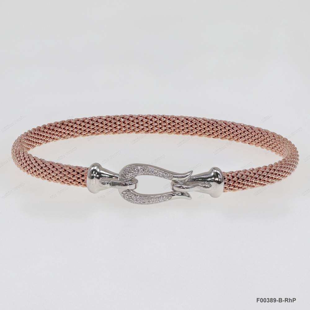 F00389, Italian White CZ Fish Tail Design Hook Clasp Bangle