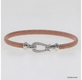 F00389, Italian White CZ Fish Tail Design Hook Clasp Bangle