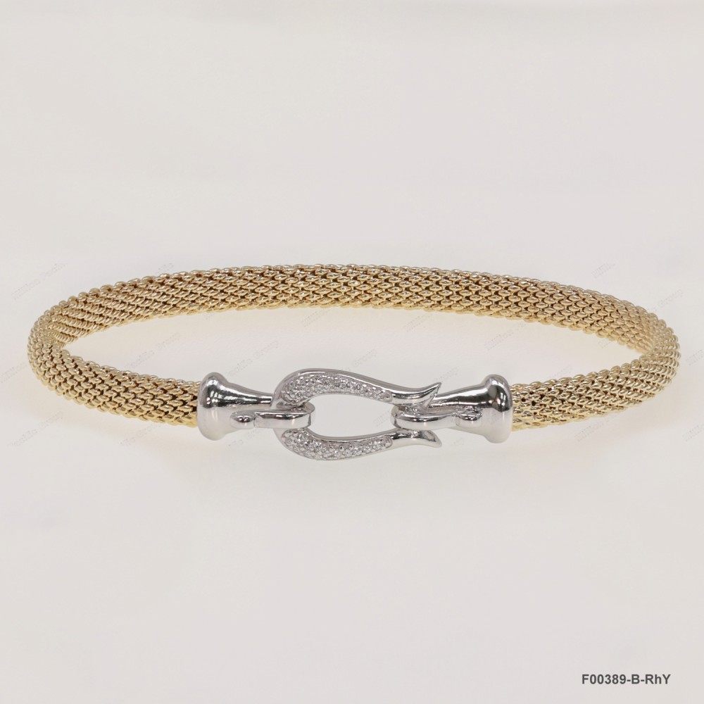 F00389, Italian White CZ Fish Tail Design Hook Clasp Bangle 