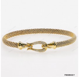 F00389-B-Y, Italian White CZ Fish Tail Design Hook Clasp Bangle 