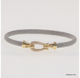 F00389, Italian White CZ Fish Tail Design Hook Clasp Bangle 
