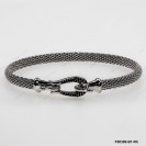 F00389-B1-Rh, Italian Black CZ Fish Tail Design Hook Clasp Bangle 