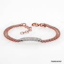 F00390-B-RhP, Flat Oval POPCon Rose Gold Plating Chain 4.8mm with Rhodium Whtie CZ Bar Adjustable Bracelet