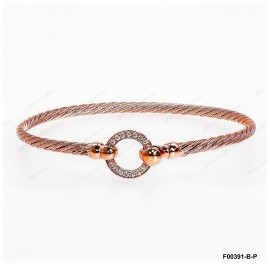 F00391-B-P, Italian Round Chain with White CZ Round Design Bangle Hook clasp