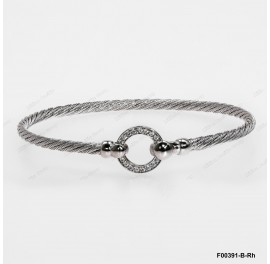 F00391-B-Rh, Italian Round Chain with White CZ Round Design Bangle Hook clasp