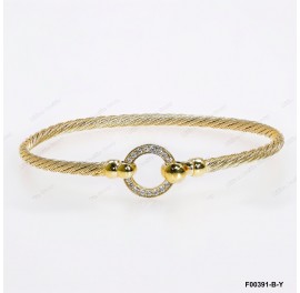 F00391-B-Y, Italian Round Chain with White CZ Round Design Bangle Hook clasp