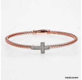 F00393, Italian Rose Gold Plating Chain with Rhodium white CZ Cross Bangle
