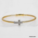 F00393, Italian Yellow Gold Plating Chain with Rhodium white CZ Cross Bangle