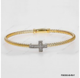 F00393, Italian Yellow Gold Plating Chain with Rhodium white CZ Cross Bangle
