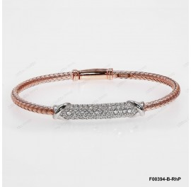 F00394, Italian Rose Gold Plating Chain with Design White CZ Bar Bangle