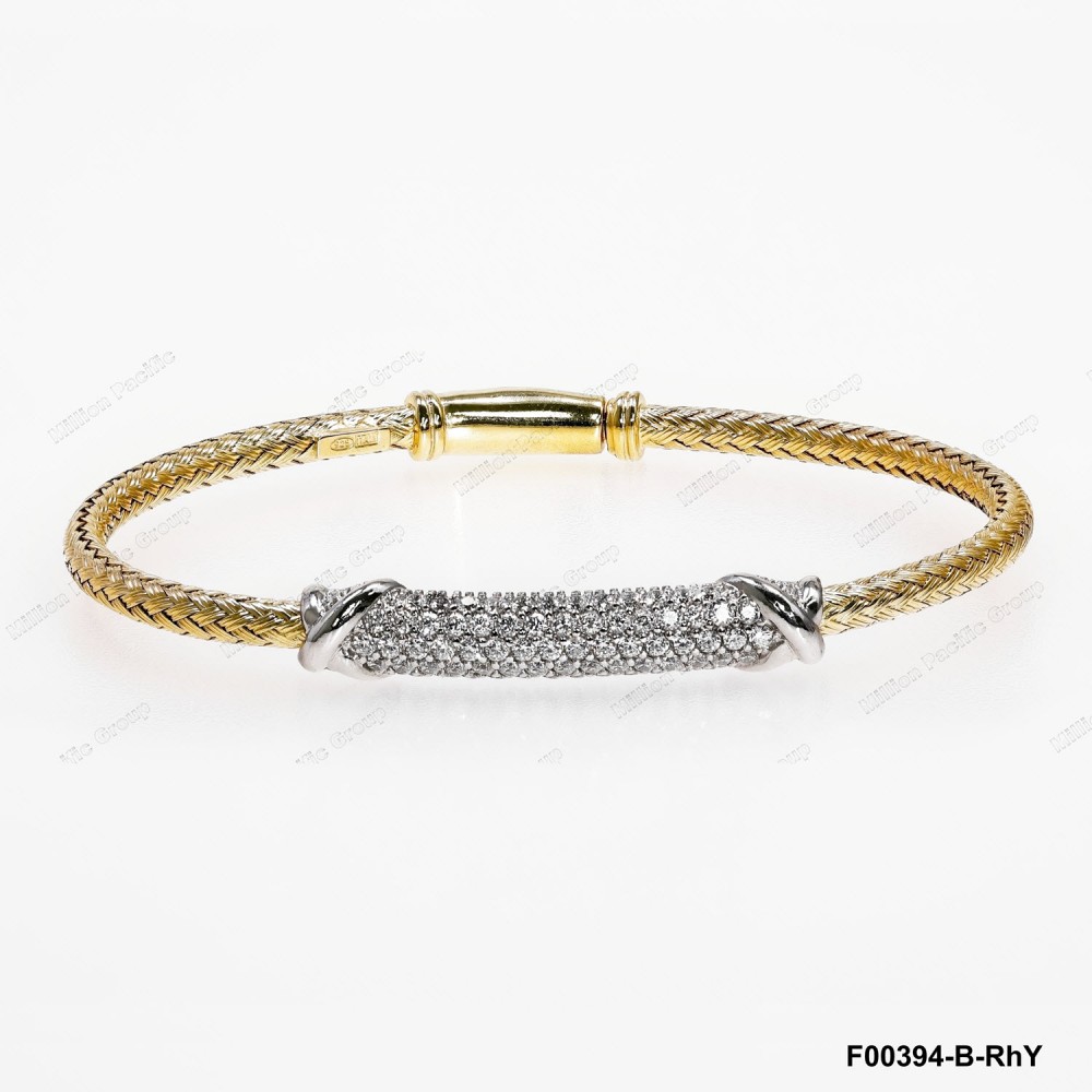 F00394, Italian Yellow Gold Plating Chain with Design White CZ Bar Bangle