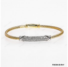 F00394, Italian Yellow Gold Plating Chain with Design White CZ Bar Bangle
