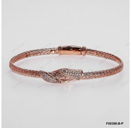 F00398, Italian Flat 3.6mm Chain with White CZ Design Bangle Rose Gold Plating