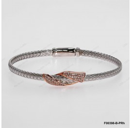 F00398, Italian Flat 3.6mm Chain with Rose Gold Plating White CZ Design Bangle