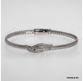 F00398, Italian Flat 3.6mm Chain with White CZ Design Bangle Rhodium Plating