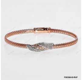 F00398, Italian Flat 3.6mm Chain with Rose Gold Plating White CZ Design Bangle