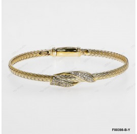 F00398, Italian Flat 3.6mm Chain with White CZ Design Bangle Yellow Gold Plating