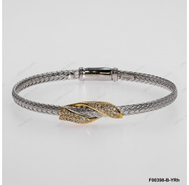 F00398, Italian Flat 3.6mm Chain with Yellow Gold Plating White CZ Design Bangle