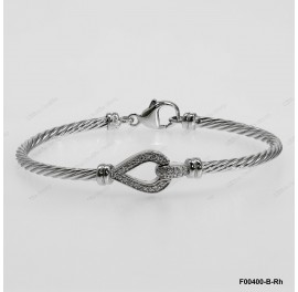 F00400, Italian Whtie CZ Design Bangle with Oval Trigger Clasp