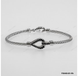 F00400, Italian Black CZ Design Bangle with Oval Trigger Clasp