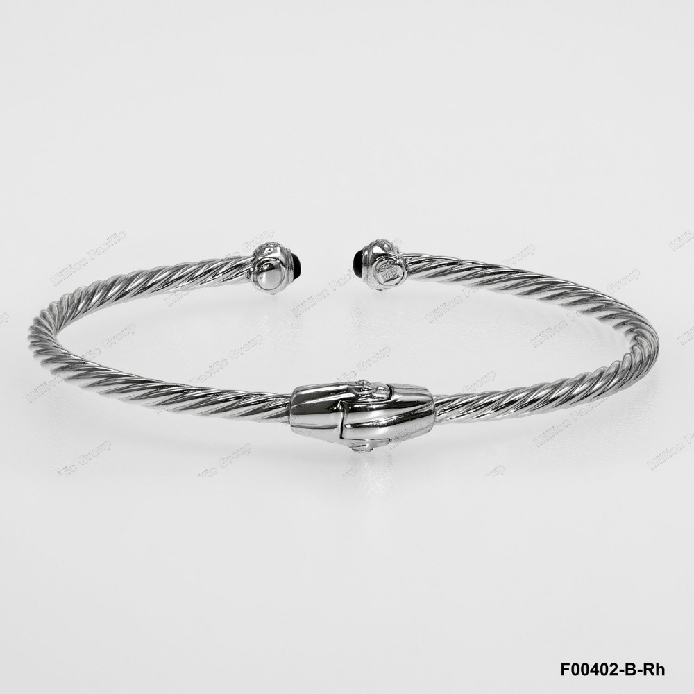 F00402, Italian Cuff Bangle White CZ Hinge Operated