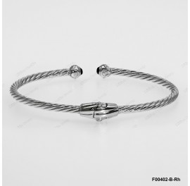 F00402, Italian Cuff Bangle White CZ Hinge Operated