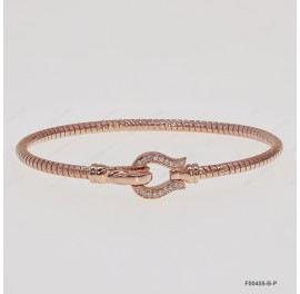 F00405, Italian Diamond Cut Round Chain with White CZ design and Clasp Bangle