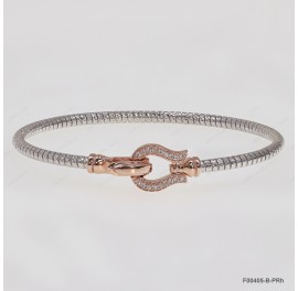 F00405, Italian Diamond Cut Round Chain with White CZ design and Clasp Bangle