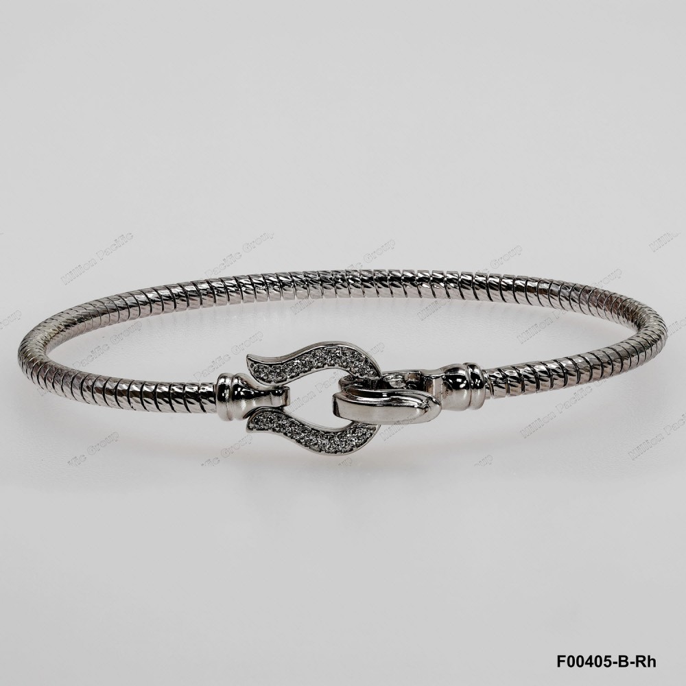 F00405, Italian Diamond Cut Round Chain with White CZ design and Clasp Bangle